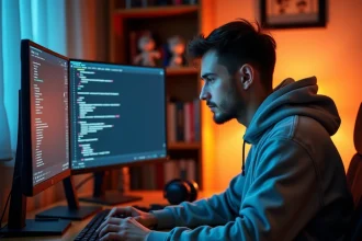 Joueur de roleplay en train de remplir une candidature whitelist sur son ordinateur à domicile