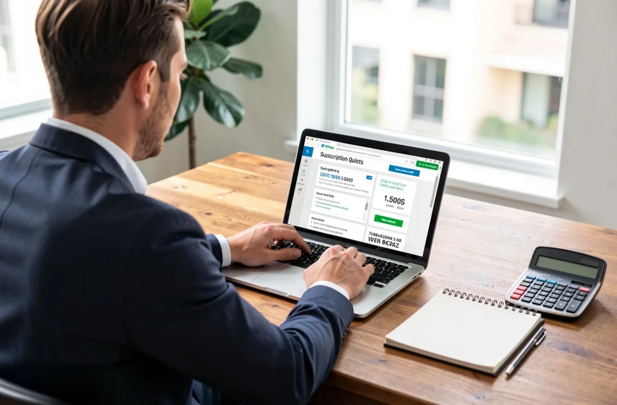 Dirigeant de PME comparant des devis sur un ordinateur portable