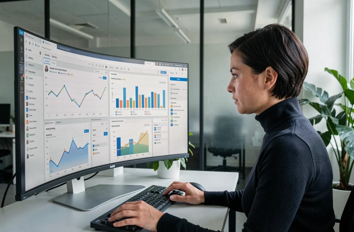 Analyste de Dolmen Technologies examinant des données clients et des segments marketing pilotés par l'IA à Rennes
