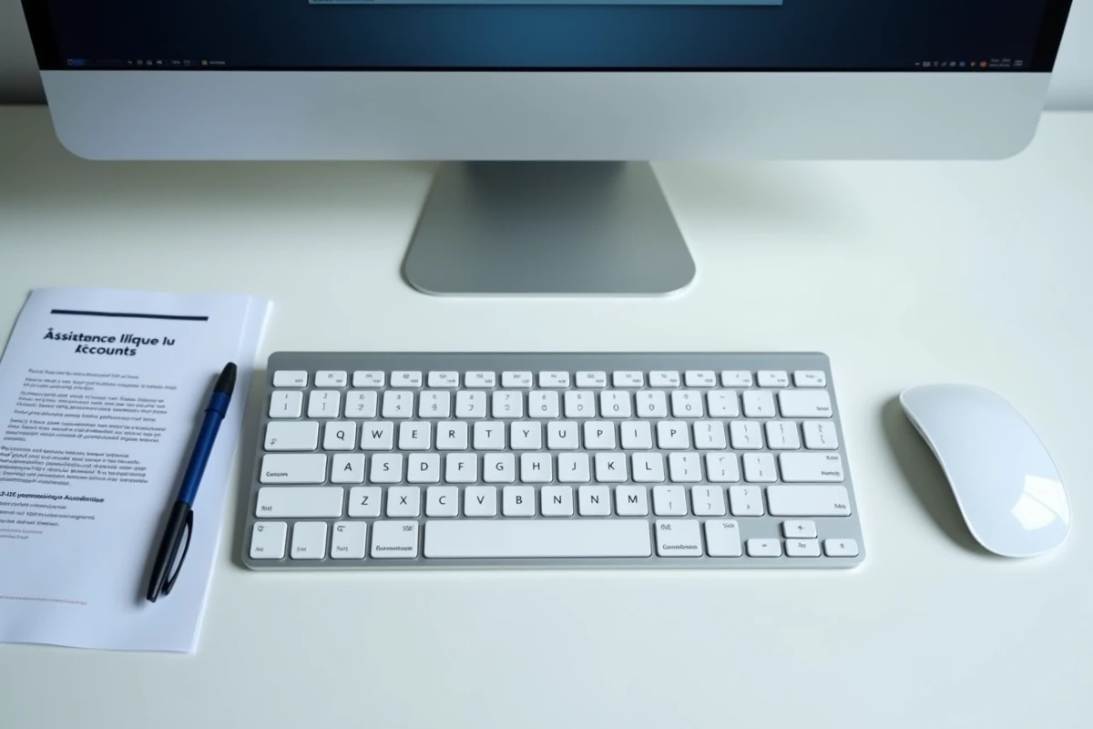 Bureau avec clavier et écran affichant une erreur de messagerie académique de Poitiers en cours de résolution
