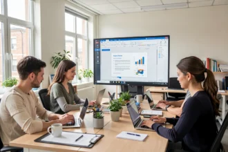 Équipe de PME travaillant sur un document partagé en ligne