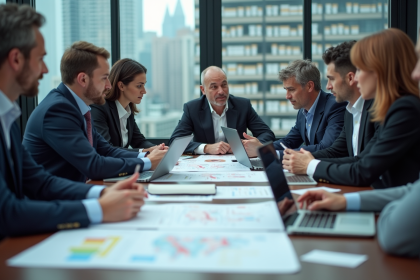 Groupe de professionnels en réunion dans un bureau moderne