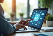 Espace de travail professionnel avec ordinateur et email interactif