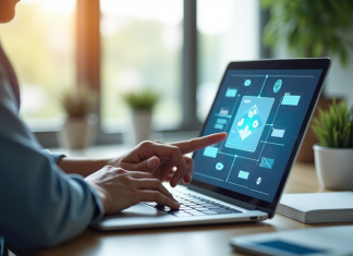 Mail dynamique : astuces pour créer des messages interactifs Espace de travail professionnel avec ordinateur et email interactif