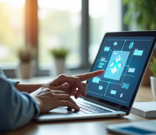 Mail dynamique : astuces pour créer des messages interactifs Espace de travail professionnel avec ordinateur et email interactif