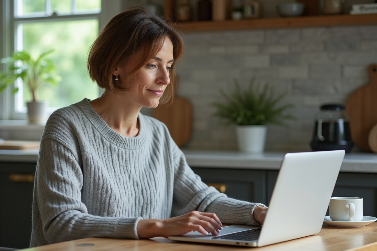 Femme tenant une clé USB en utilisant son ordinateur portable
