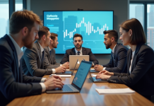 Groupe de professionnels analysant des données numériques en réunion