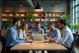 Groupe de professionnels en réunion dans un bureau moderne