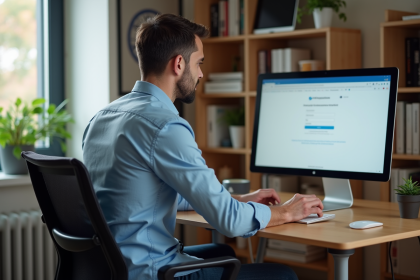 Homme au bureau regardant son écran de deconnexion