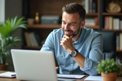 Homme d'âge moyen au bureau comparant documents et ordinateur