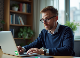 Windows Defender actif : comment vérifier son activation ? Homme d'âge moyen vérifiant la sécurité de son ordinateur