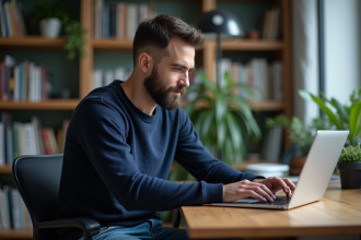 Homme barbu en train de configurer un VPN sur son ordinateur