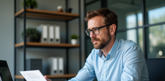 Algorithme OCR : trouver le meilleur logiciel de reconnaissance optique de caractères Homme d'âge moyen scannant un document au bureau