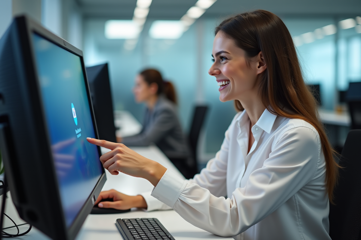 Jeune femme expliquant la sécurité informatique à son collègue