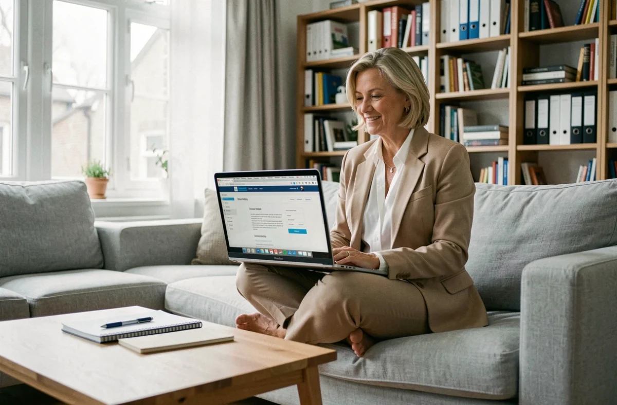 Professionnelle municipale en télétravail accédant au portail IntraParis Mon mail depuis son salon