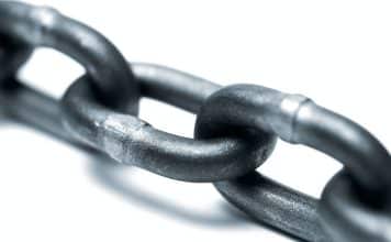 grey metal chain on white background